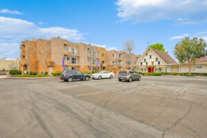 exterior parking lot, landscaping around parking lot, plenty of parking available.