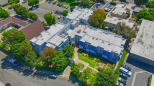 Aerial Exterior, Top down view, meticulous landscaping, parking out front.