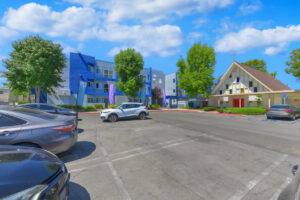 exterior parking lot, landscaping around parking lot, plenty of parking available.